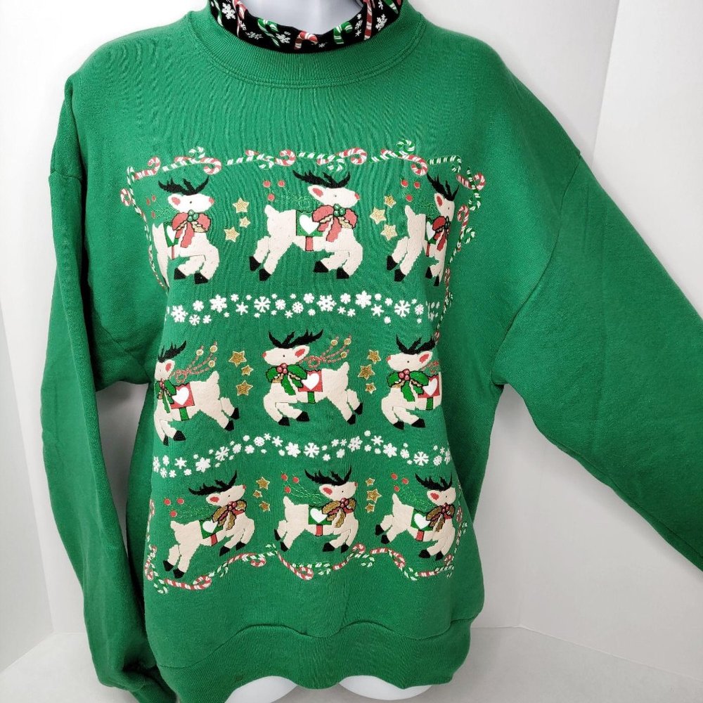Vintage 1980s Christmas Reindeer Sweatshirt BIG L